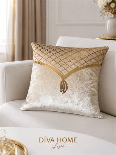 Aynalı Lazer Kesimli Kadife Kırlent Kılıfı 45x45