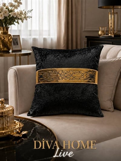 DİVA HOME 2 li Aynalı Deri Nakışlı Kadife Kırlent Kılıfı 45x45