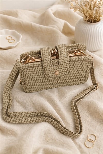 Gold Detaylı Çok Fonksiyonlu El ve Omuz Çantası    -Bej