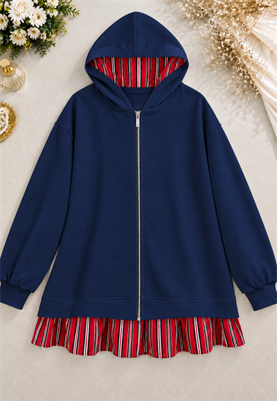 Zip-Up Kapşonlu Fermuarlı Çizgi Detaylı Oysho Sweat - Lacivert