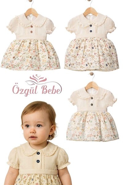 bebeu çiçekli müslin bebek elbise