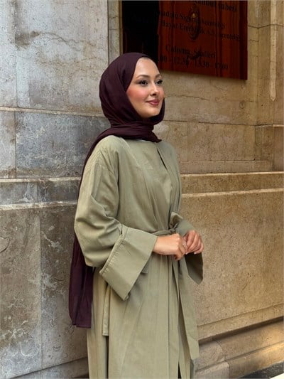 zümra 3 lü keten abaya yeşil