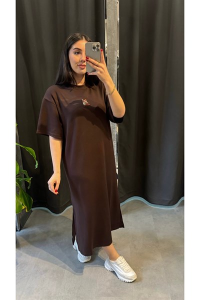 Kahverengi Midi T-Shirt Elbise