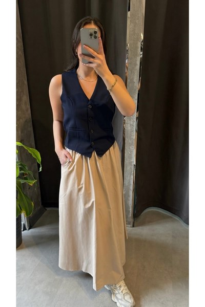 Kolsuz V Yaka Düğmeli Blazer Yelek