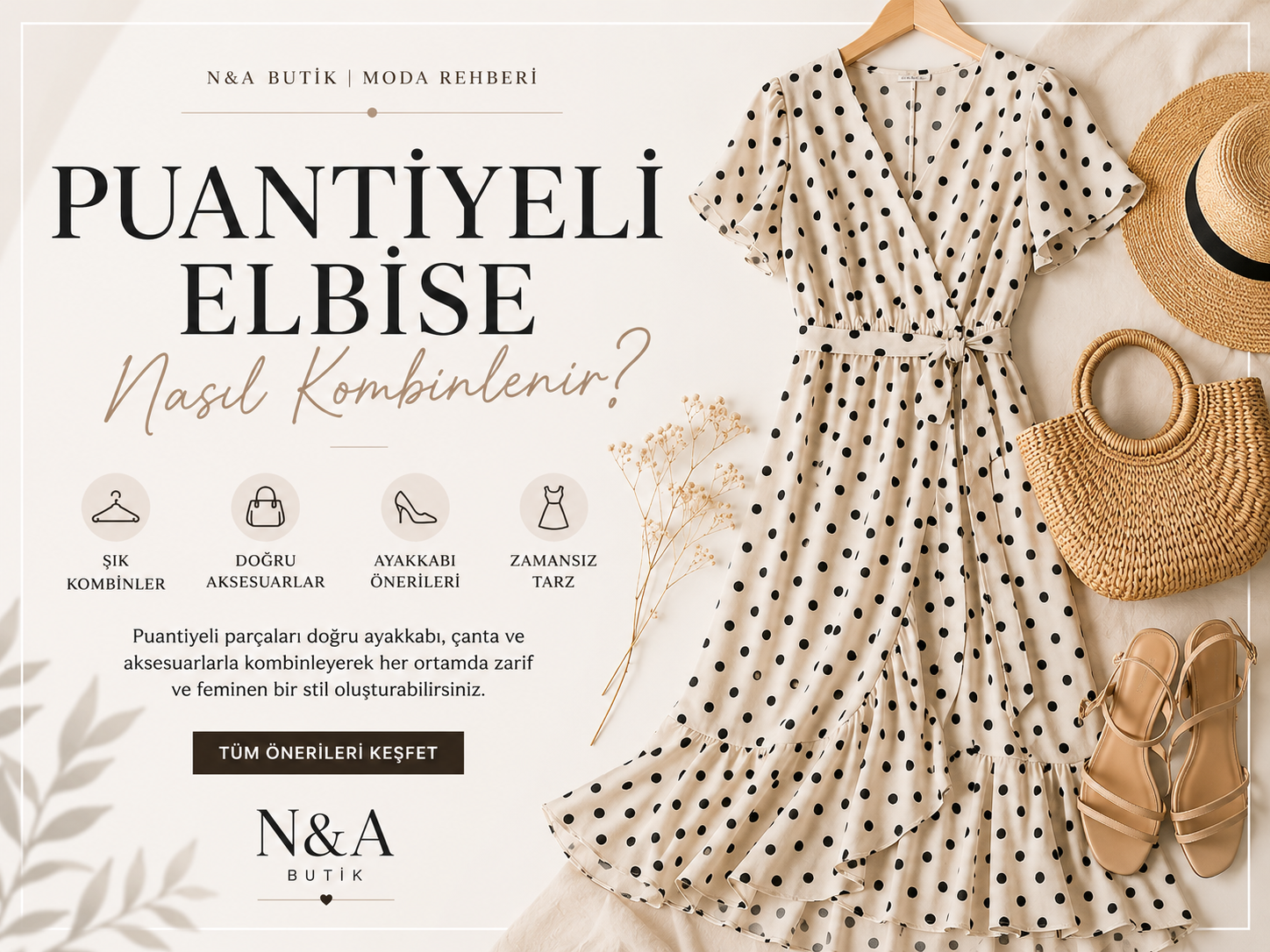 Puantiyeli elbise kombin önerileri - 2026 yaz modası trendleri | N&A Butik