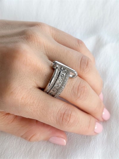 Kristal Taşlı Dörtlü Spiral Silver Yüzük