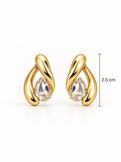 Markiz Taşlı Gold Pirinç Kaplama Küpe