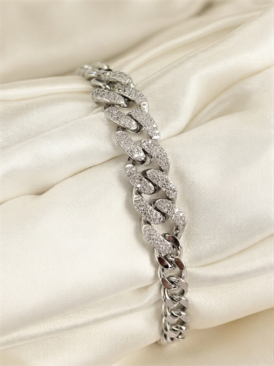 Pirinç Zirkon Taşlı Küba Zincir Model Silver Bileklik