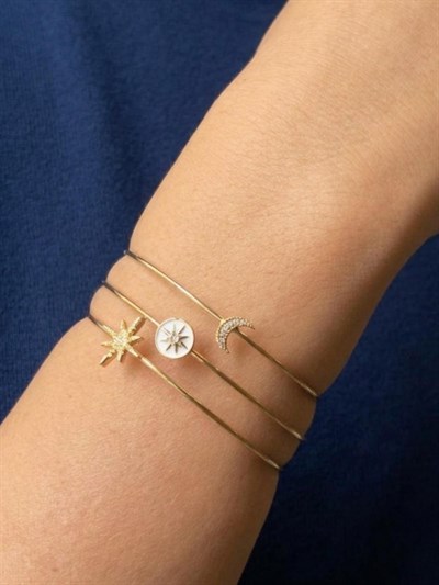 Zirkon Taşlı Kutup Yıldızı Model Gold Renk 3lü Bileklik