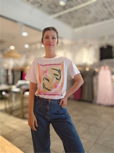 Taşlı Sıfır Yaka Tshirt