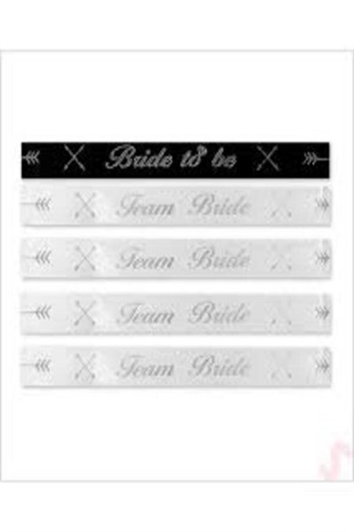 Bride Bileklik Bekarlığa Veda Parti Aksesuarı Bride-Team Bride Bileklik 5li BEYAZ Gümüş