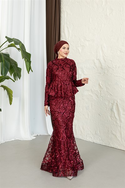 Işıltılı Balık Abiye | Bordo