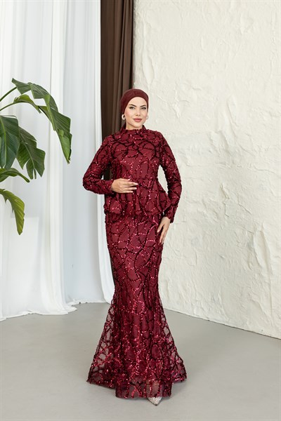 Işıltılı Balık Abiye | Bordo