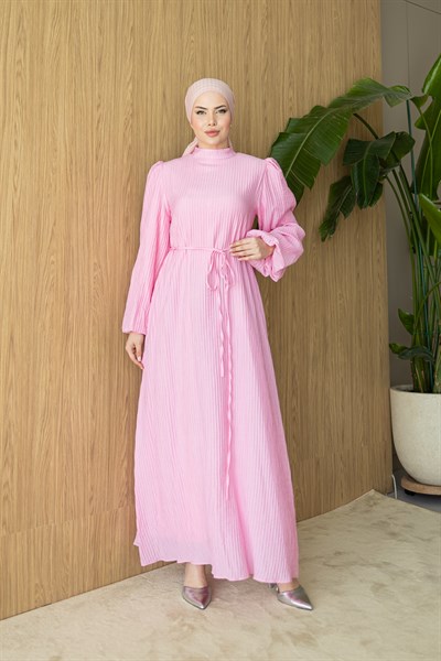 Pliseli Elbise | Pembe