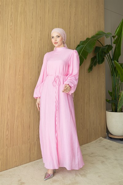 Pliseli Elbise | Pembe