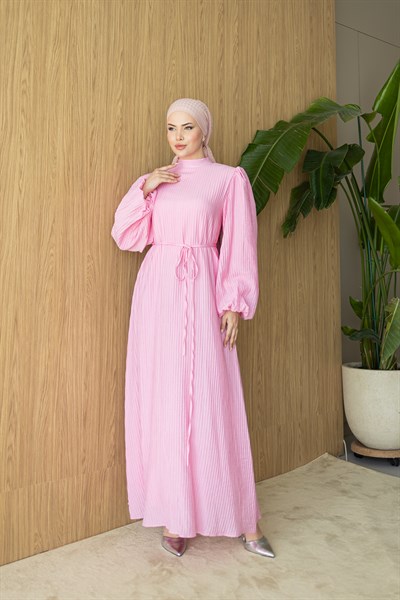 Pliseli Elbise | Pembe