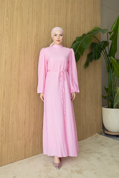 Pliseli Elbise | Pembe