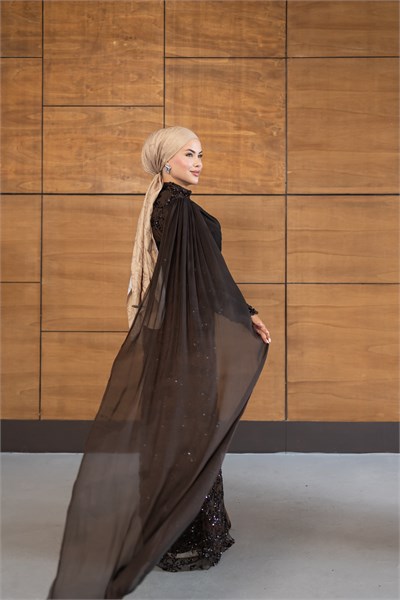 Ravza Payetli Model Abiye | Kahverengi