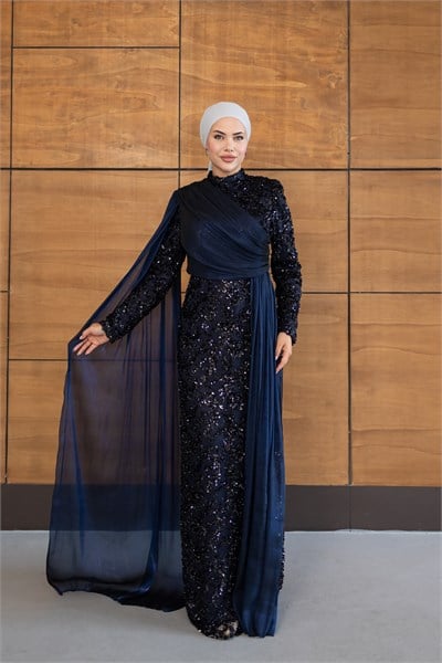 Ravza Payetli Model Abiye | Lacivert