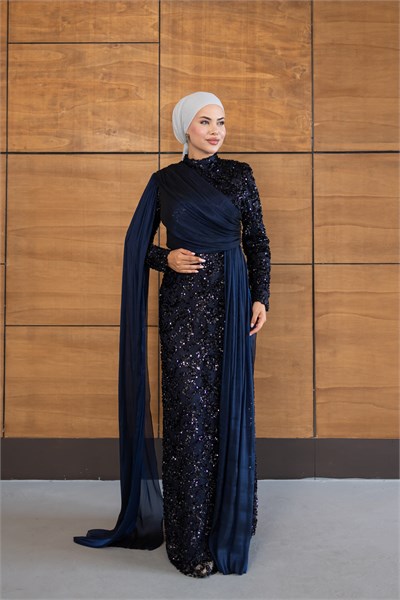 Ravza Payetli Model Abiye | Lacivert