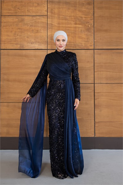Ravza Payetli Model Abiye | Lacivert