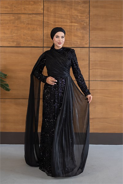 Ravza Payetli Model Abiye | Siyah