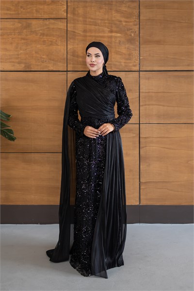 Ravza Payetli Model Abiye | Siyah