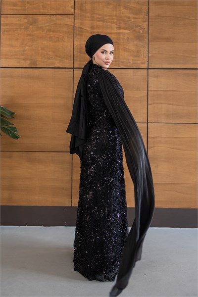 Ravza Payetli Model Abiye | Siyah