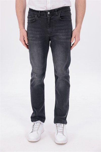 Erkek Antrasit Gri Regular Fit Düz Paça Esnek Denim Kot Pantolon Günlük