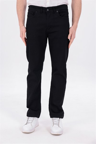 Erkek Mat Siyah Regular Fit Düz Paça Esnek Denim Kot Pantolon Günlük
