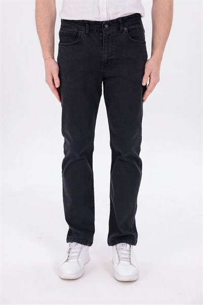 Erkek Siyah Regular Fit Düz Paça Esnek Denim Kot Pantolon Günlük