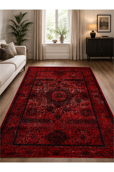 Afgan Bordo Makine Dokuma Vintage Salon Oturma Odası Halısı