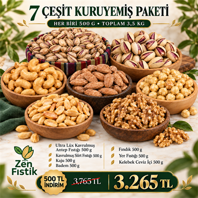  7 Çeşit Taze Kavrulmuş Kuruyemiş (Premium Kalite)+ Sürpriz Hediyeli