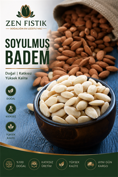 Zen Fıstık Soyulmuş Badem (Premium Kalite) 1000Gr