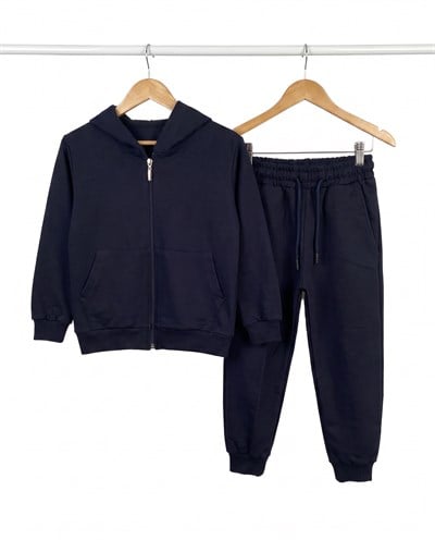 2350-1 Kapüşonlu Fermuarlı Mevsimlik Unisex Takım (7-11) LACİVERT