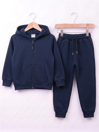 4692 Kapüşonlu Fermuarlı 3 İp Polar Unisex Takım LACİVERT