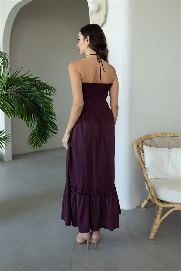 Gül Detaylı Maxi Elbise - BORDO