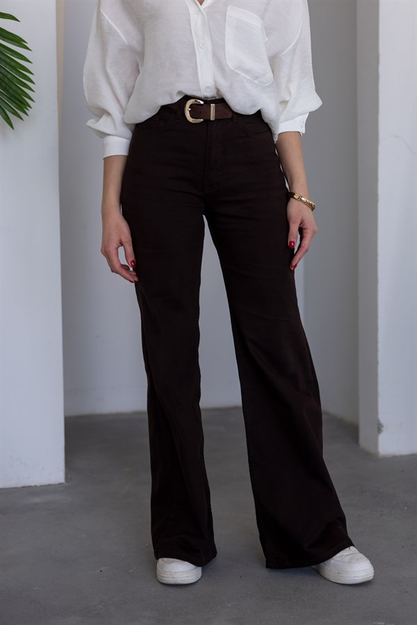 Kemerli Jean Pantolon - KAHVERENGİ