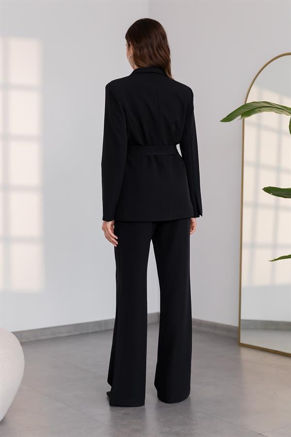 Belted Blazer Set - Black