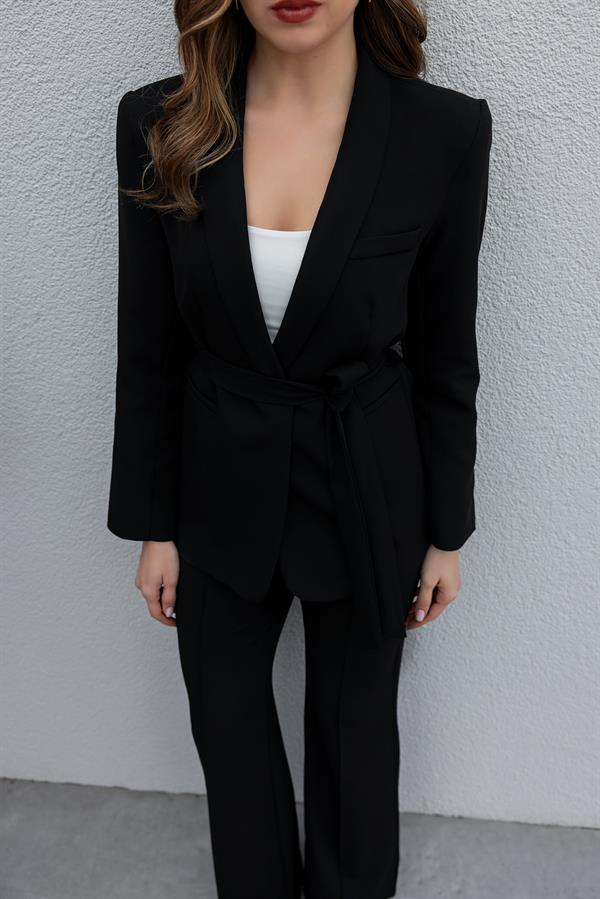 Belted Blazer Set - Black