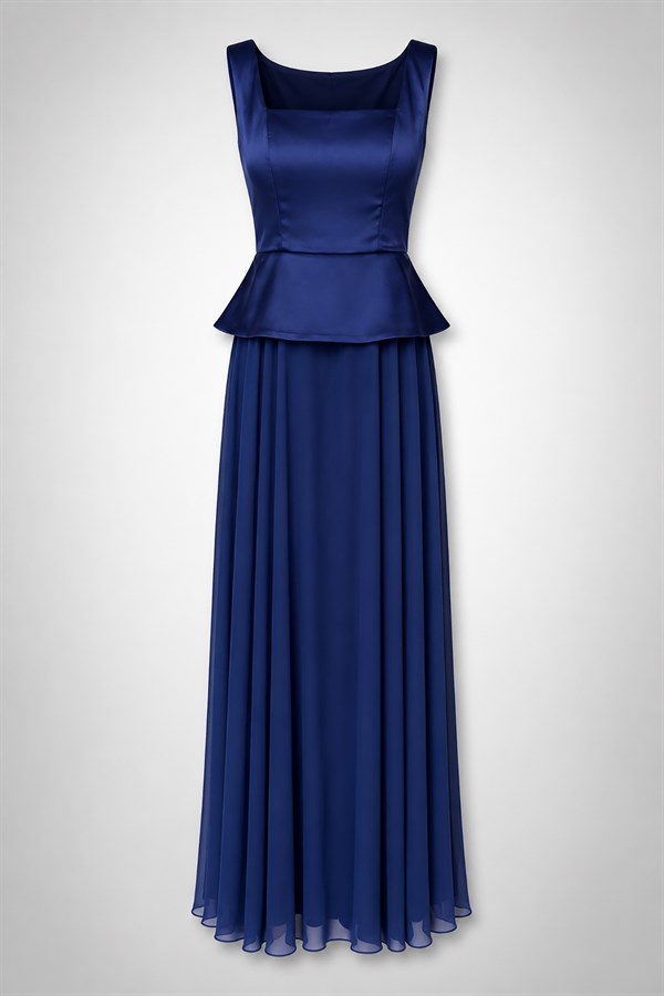 Peplum Detaylı Şifon Etekli Abiye - LACİVERT