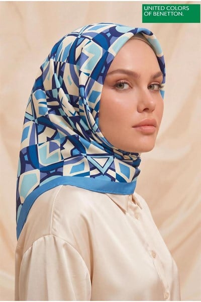 Benetton Sıena Desenli Eşarp B-E-1003 Mavi