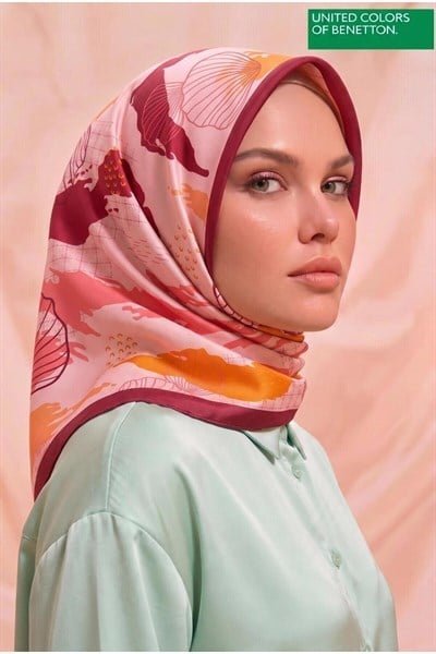 Benetton Sıena Desenli Eşarp B-E-1006 Bordo