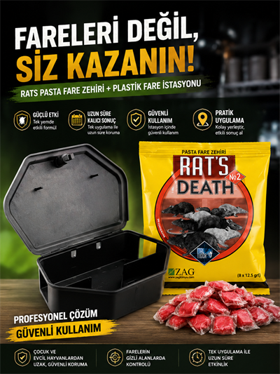 1 Adet Rat's Death Fare Pastası (8X12.5GR) + 1 Adet Plastik Fare İstasyonu Seti