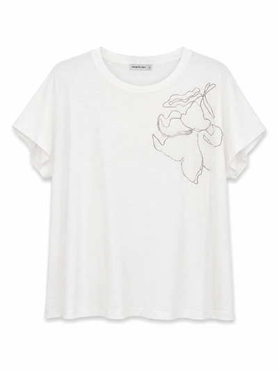 KADIN OMUZ NAKIŞLI DÜŞÜK KOL ZAR,F T-SHIRT