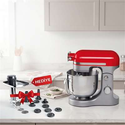Ariete Moderna 1600W 5.5 L Mutfak Şefi Kırmızı 1589/00 + 4079/00 Kıyma, Makarna ve Sosis Aparatı Hediyeli
