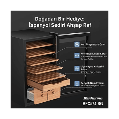 Berfmann Cedro Elektronik Humidor Puro Dolabı (574 Puro) - BFC574-SG