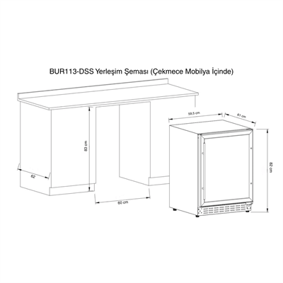 Berfmann Outdoor Tezgah Altı Ankastre Buzdolabı (Çekmeceli) BUR113-DSS