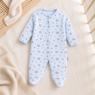 Unisex Bebek Çok Renkli Örme Ayıcıklı Patikli 3'lü Tulum Seti 3-9 Ay %100 Pamuk