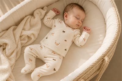 Yenidoğan Unisex Bebek Krem Desenli 7'li Hastane Çıkış Seti 0-3 Ay %100 Pamuk
